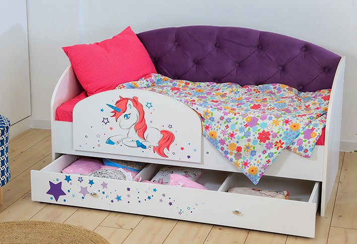 Детская кровать с бортиком Звездочка  Единорожка (бирюза)