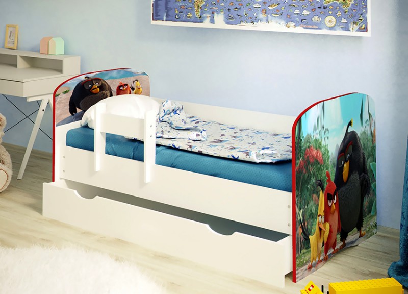 Детская кровать с бортиком и ящиком ФОТО (белое ЛДСП)