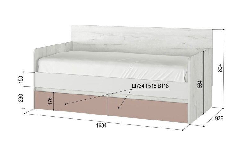 Кровать тахта с бортиком и подушками Зефир 800.4
