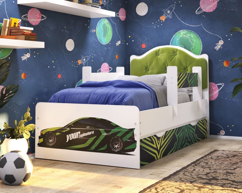 Кровать Каспер 2 с мягкой спинкой и бортиками Авто В
