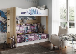 Кровать двухъярусная с диваном Сити (венге)