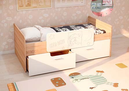 Кровать с бортиком и ящиками Умка МДФ (К-001+О-001+Я-001)