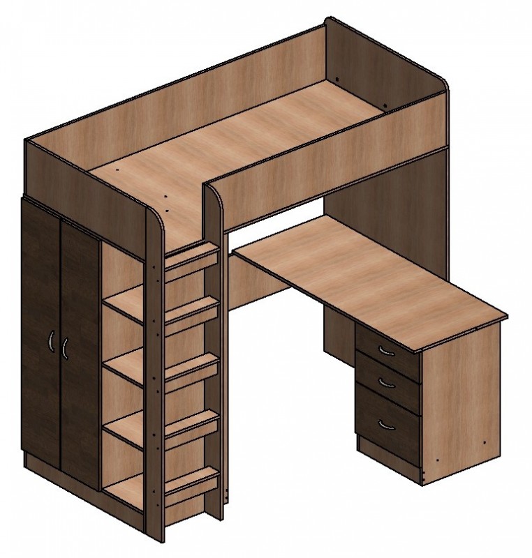 Кровать чердак Теремок 3 (прямой стол)