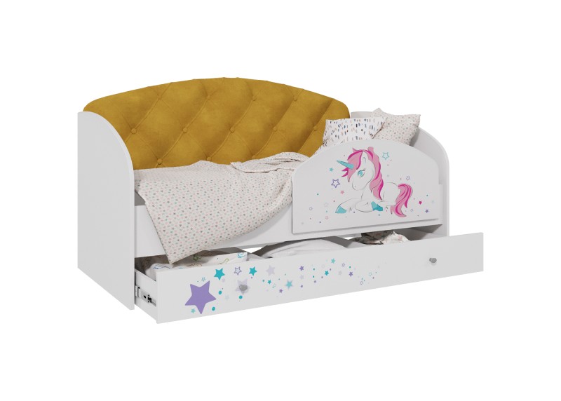 Детская кровать с бортиком Звездочка  Единорожка (серая)