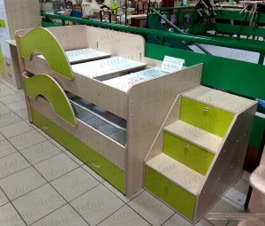 Выкатная кровать Радуга 1,6 с ящиком и лестницей