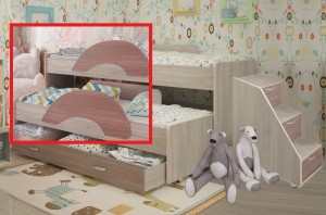 Выкатная кровать Радуга 1,6 с ящиком и лестницей