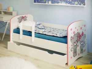 Детская кровать с бортиком и ящиком ФОТО (белое ЛДСП)