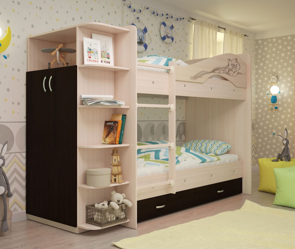 Двухъярусная кровать со шкафом Юниор 6 купить в Челябинске | Интернет-магазин VOBOX