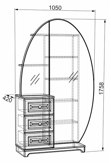Шкаф комбинированный с зеркалом Белла (белый/джелато софт)